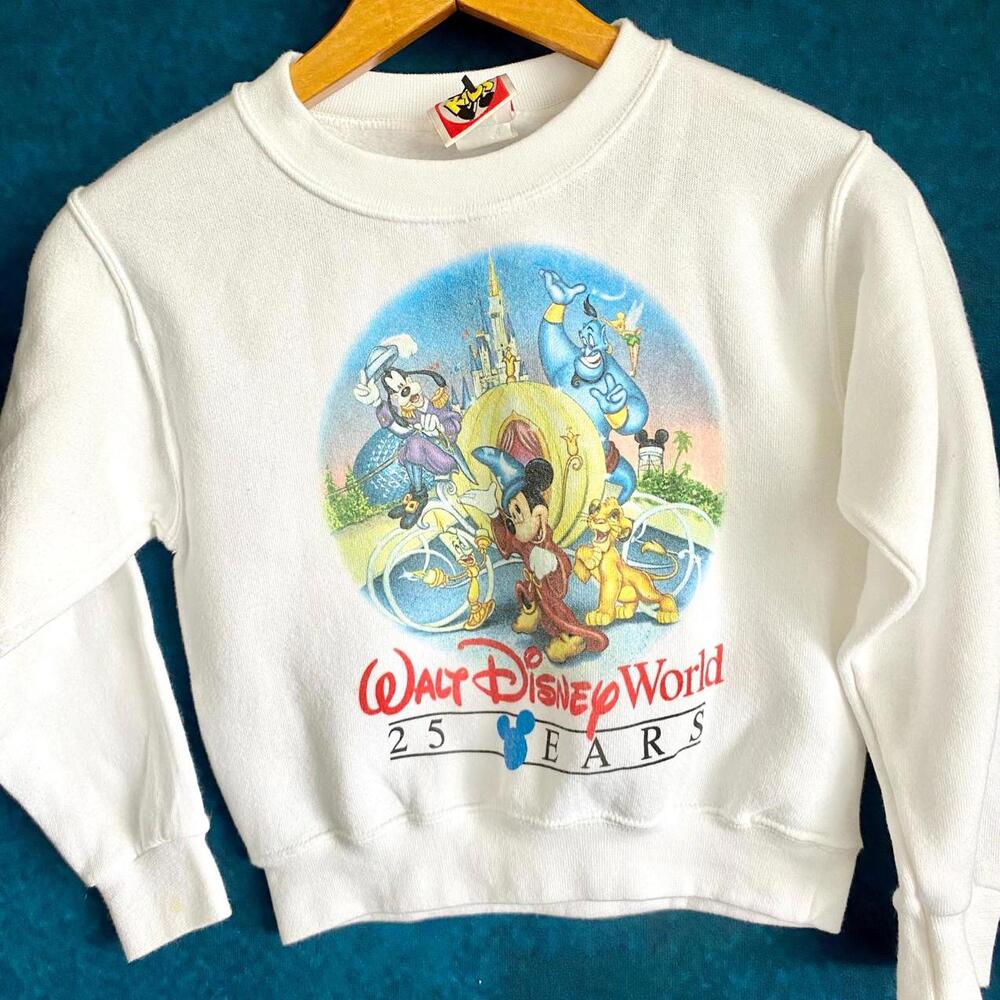 90s Mickey Mouse Walt Disney World 25th Anniversary Crewneck Sweatshirt Kids XS